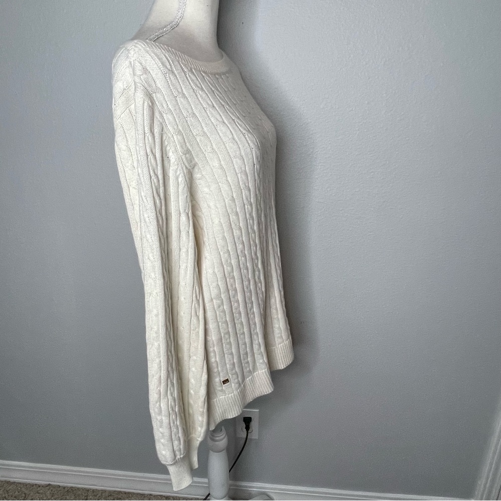 Vintage Ralph Lauren Cream Cable Knit Cotton Boat Neck Long Sleeve Sweater - Picture 2 of 4